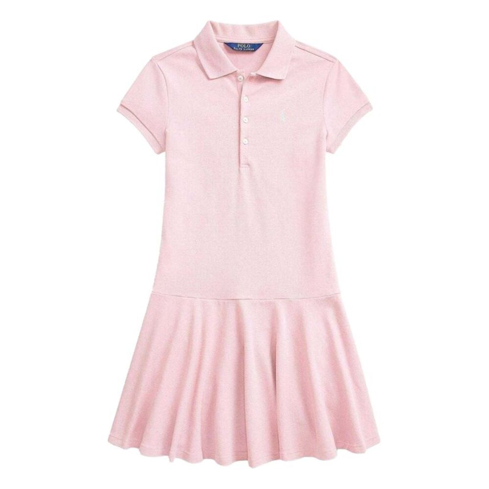 Ralph Lauren Girls Short-Sleeved Polo Shirt Dress / Pink/White